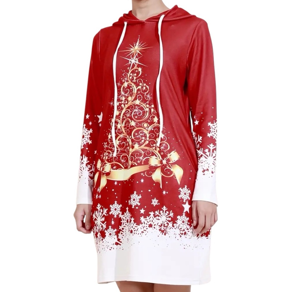 NWT - Exclusive Love Hooded Holiday Sweater Dress in Red Size Medium